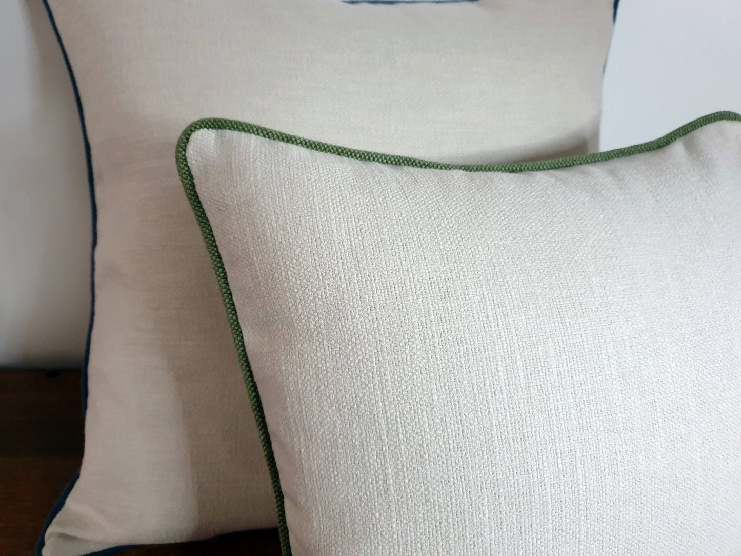 Cream Linen Mix Fabric Scatter Cushion Cover with Contrast Piping
