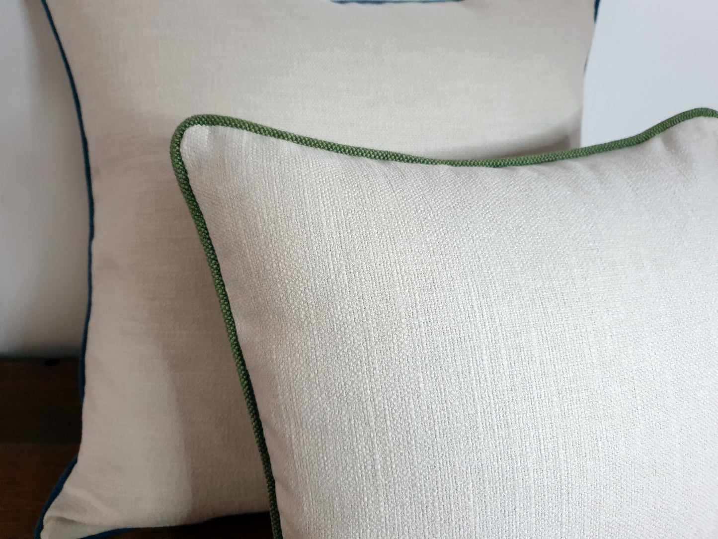 Cream Linen Mix Fabric Scatter Cushion Cover with Contrast Piping
