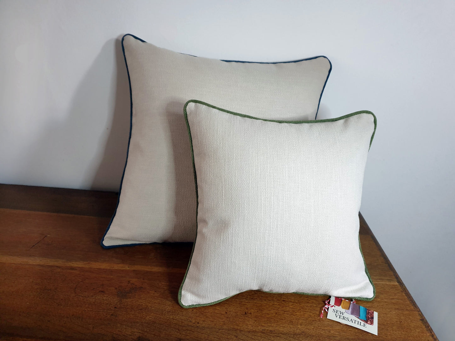 Cream Linen Mix Fabric Scatter Cushion Cover with Contrast Piping