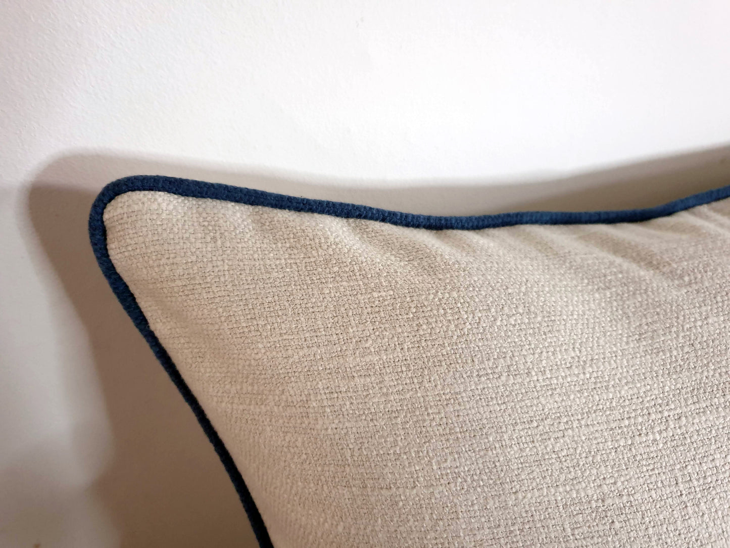 Cream Linen Mix Fabric Scatter Cushion Cover with Contrast Piping