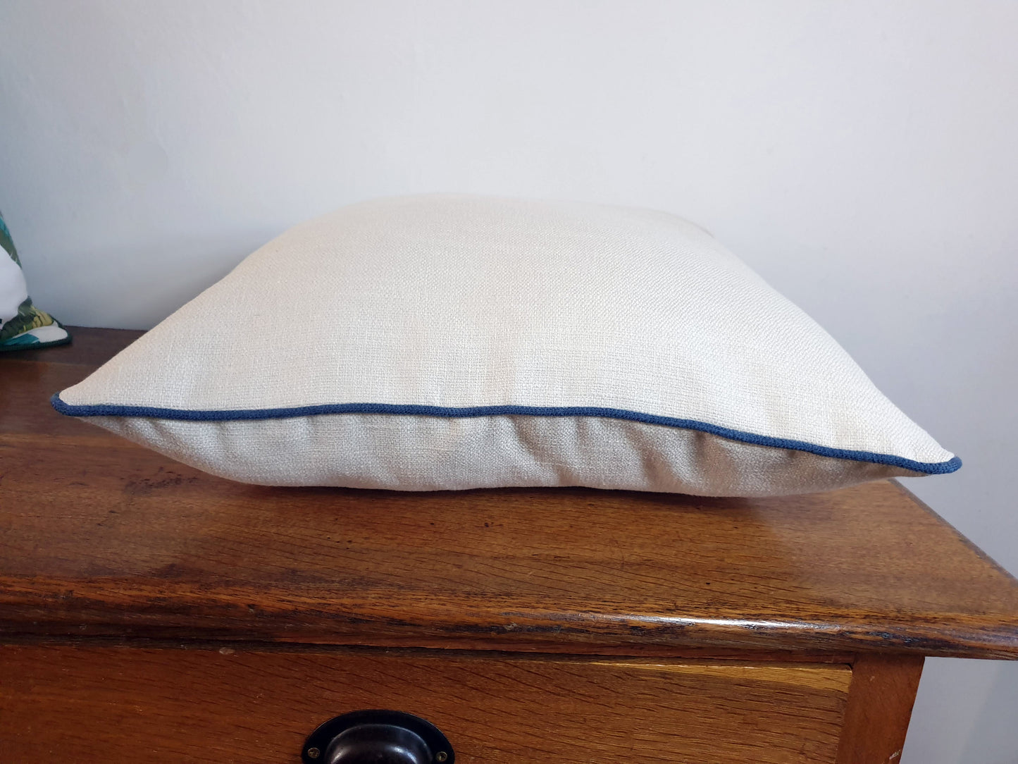 Cream Linen Mix Fabric Scatter Cushion Cover with Contrast Piping