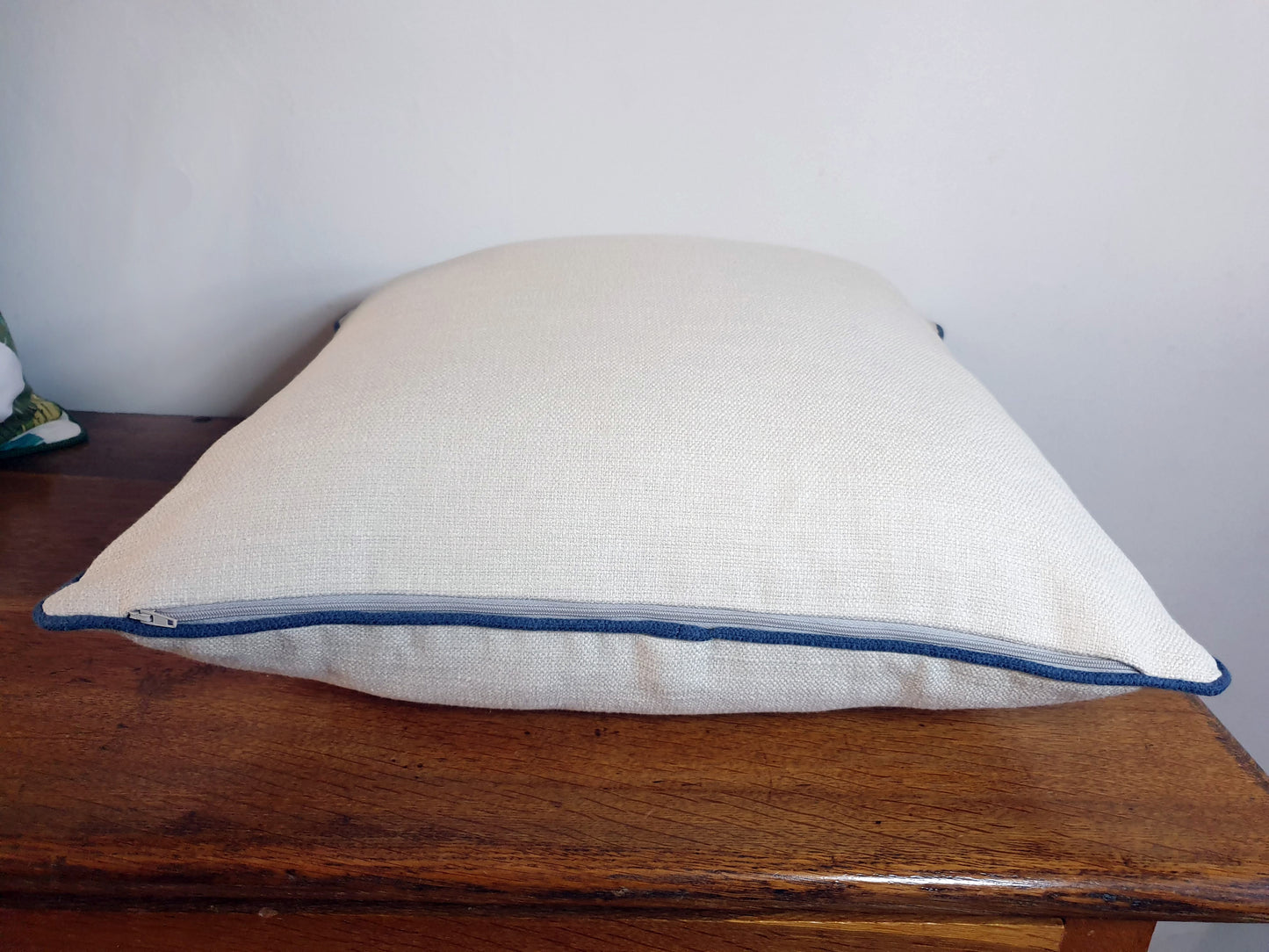 Cream Linen Mix Fabric Scatter Cushion Cover with Contrast Piping