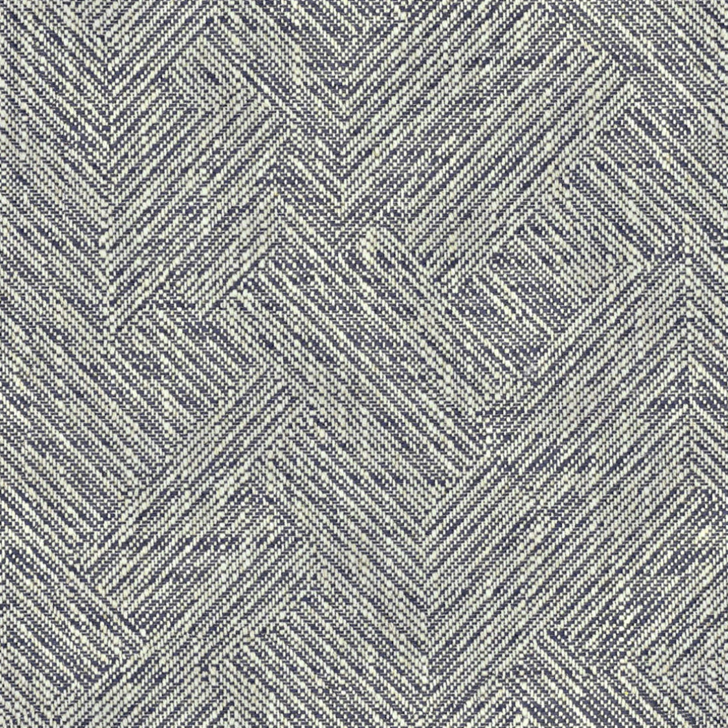 Textured upholstery fabric pattern with a zigzag design in navy blue and white. Linwood fabrics natural fibre fabric for bespoke indoor bench cushions