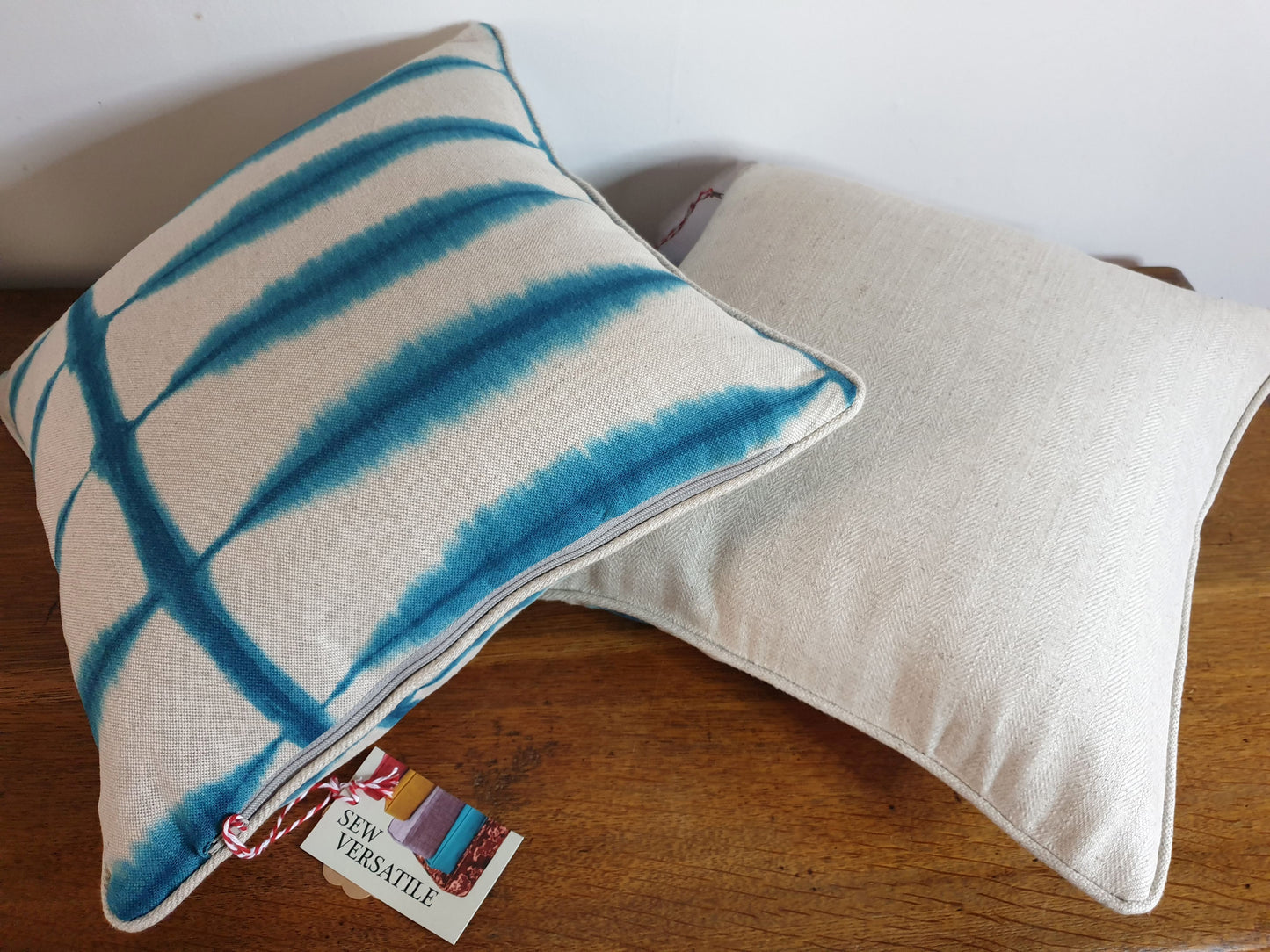 Blue and Cream Soundwave Scatter Cushion Cover